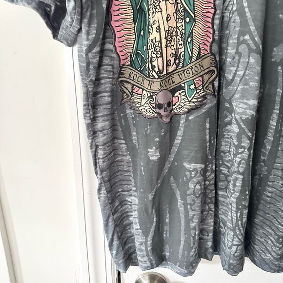 Dragonfly Vintage Grey Burnout Crew Neck Snakehead Religious Mary T Shirt Large - Picture 4 of 10